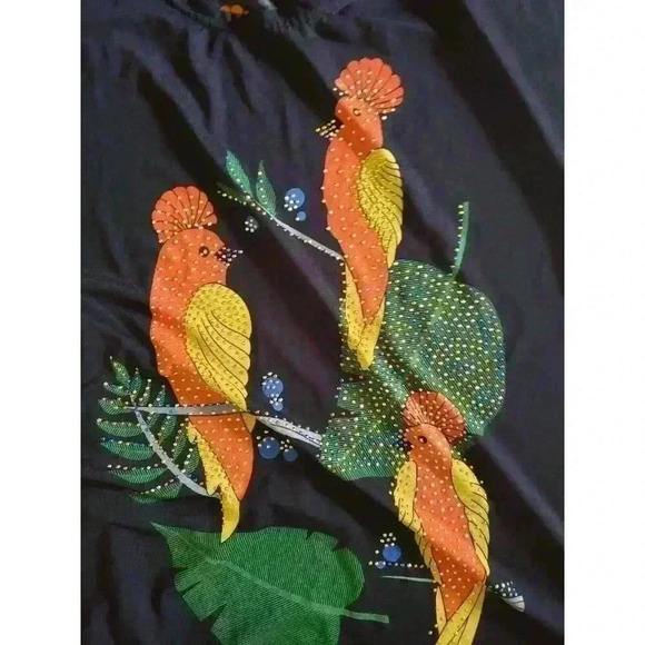 Birds Of Paradise swim Cover Up Parrot Bedazzled Dress Black OS Vintage Tropical - Picture 2 of 6